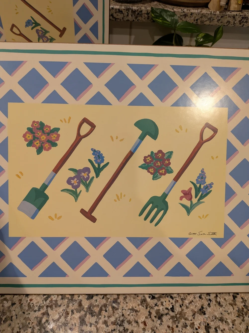 Garden Party By Susan Sittler Cork Backed Placemats - Blue & Yellow Set Of 4